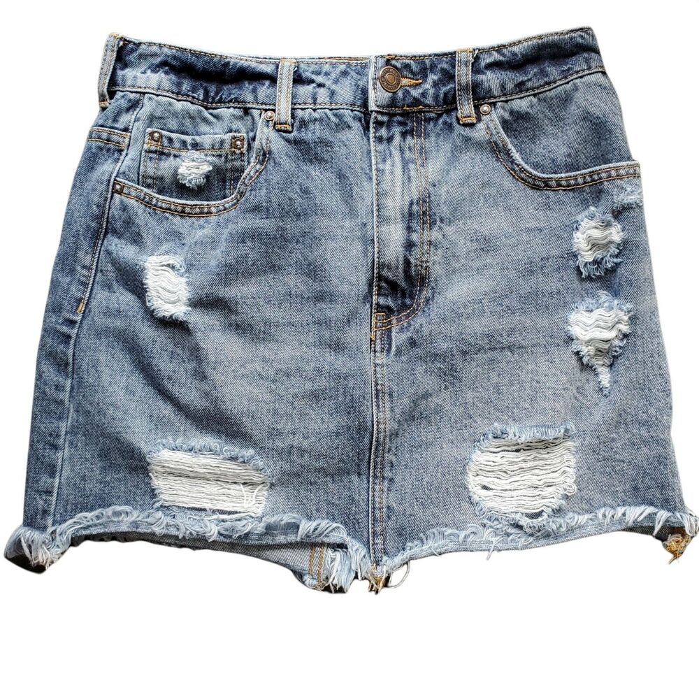 Forever 21 Distressed Denim Mini Skirt Size 26 Destroyed Short Blue Jean Micro